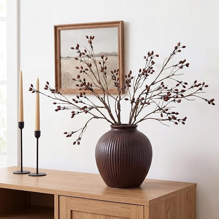 2 Pcs 27.5 Inch Faux Olive Branches for Tall Vases, Realistic Artificial Leafless Olive Berry Ste... | Amazon (US)