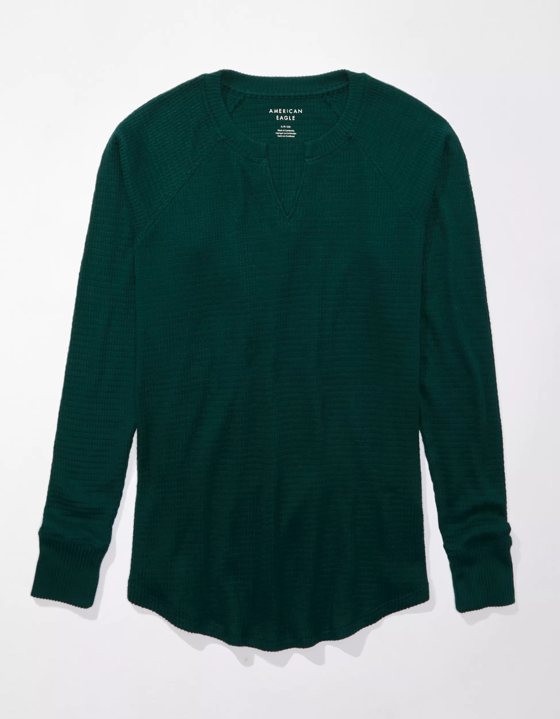 AE Long-Sleeve Waffle Plush Tee | American Eagle Outfitters (US & CA)