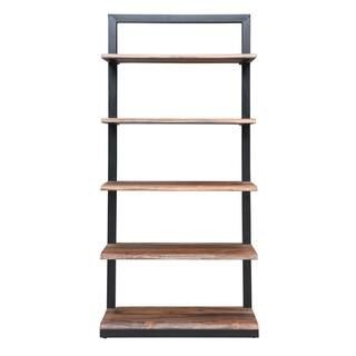 Brownstone II 75 in. Nut Brown Wood and Metal 5-Shelf Bookcase | The Home Depot