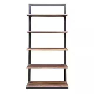 Brownstone II 75 in. Nut Brown Wood and Metal 5-Shelf Bookcase | The Home Depot