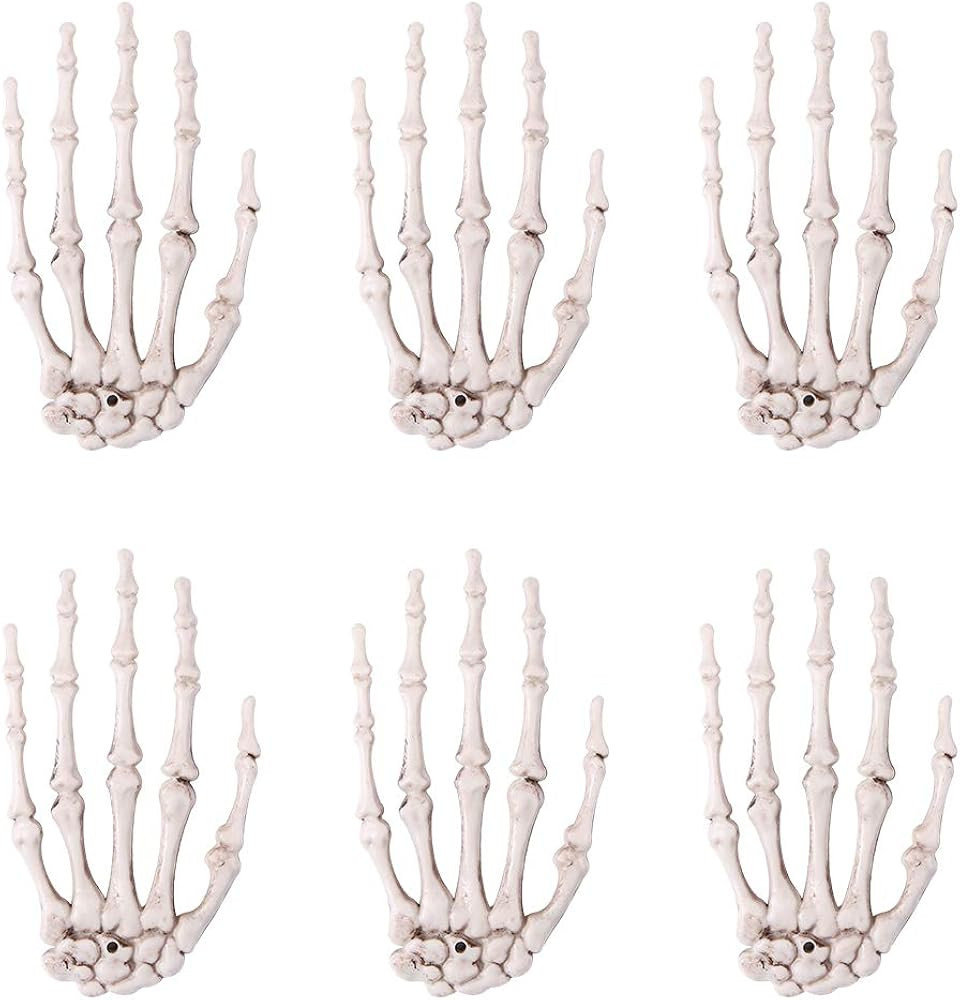 Teemico 6 Pack Halloween Skeleton Hands Plastic Skeleton Hands Halloween Hand Props | Amazon (US)
