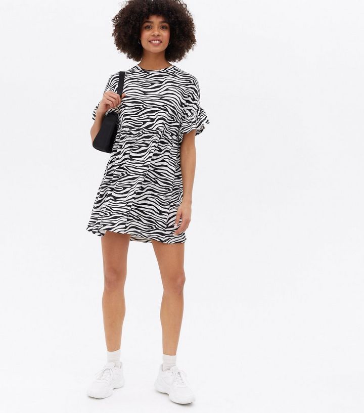 Black Zebra Print Frill Sleeve Micro Mini Smock Dress
						
						Add to Saved Items
						Remov... | New Look (UK)