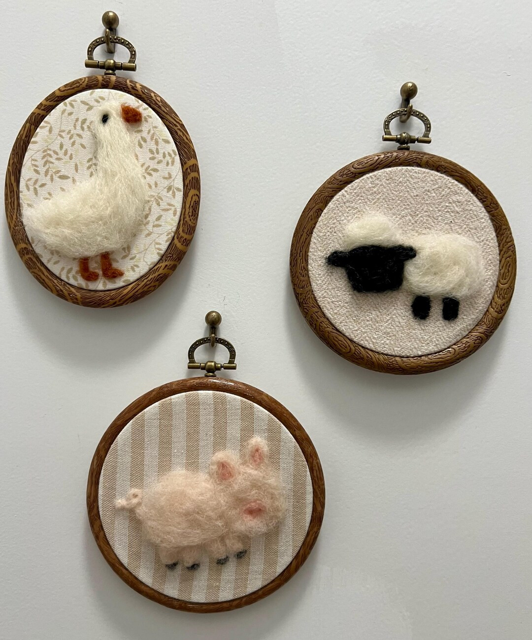 Vintage Inspired Felted Farm Animals Neutral Option Nursery Decor Baby Room Toddler Room Handmade... | Etsy (US)