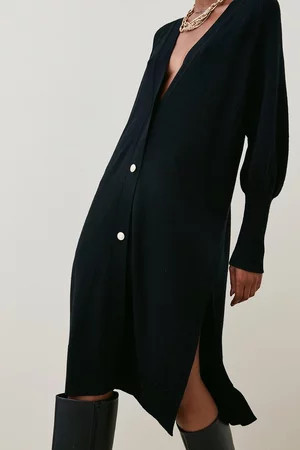 Merino Wool Deep Vee Slouchy Midi Cardigan | Karen Millen US