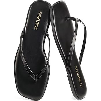 Flip Flops for Women Square Toe Flat Sandals for Women Comfortable Thong Sandals Leather Flip Flo... | Amazon (US)