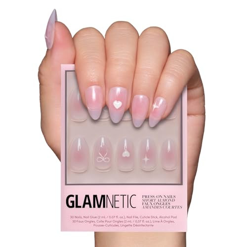 Glamnetic Press On Nails - Lovers Knot | Short Almond Nails with Bow Accents, Reusable Stick On Fake Nails with Glue| Love In Bloom Valentine’s Nails | 15 Sizes - 30 Nail Kit with Glue | Amazon (US)