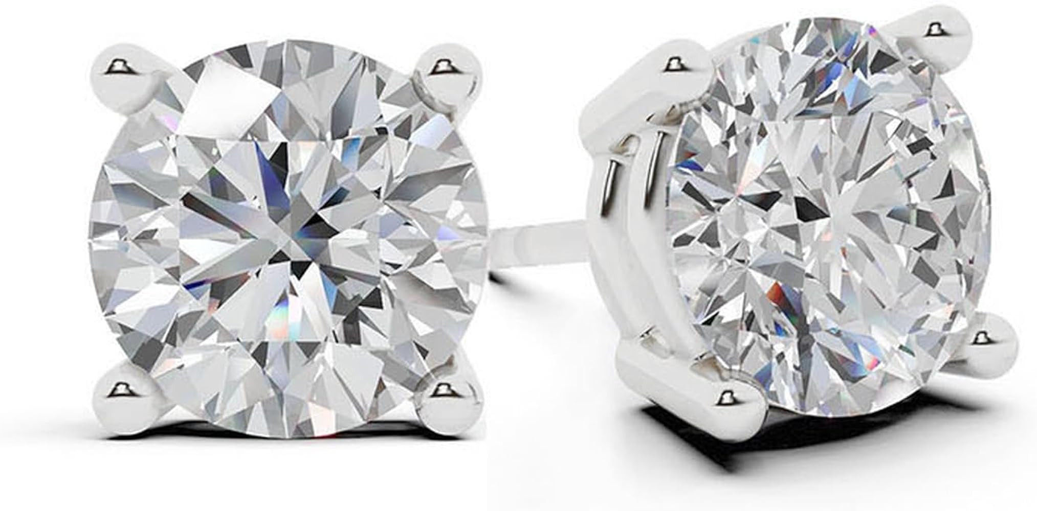 Belacqua Lab Grown Diamond Stud Earrings in 14K White Gold, Round Cut, 1/4 to 4 Carat, F-Color, V... | Amazon (US)