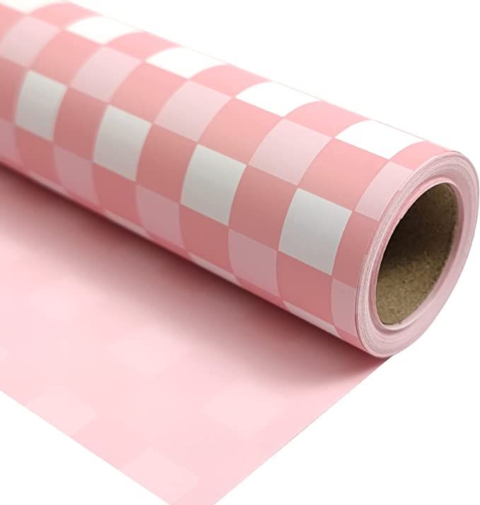 LDGOOAEL Mini Short Small Wrapping Paper Roll - Reversible Design (17" X 120") - Baby Pink Plaid ... | Amazon (US)