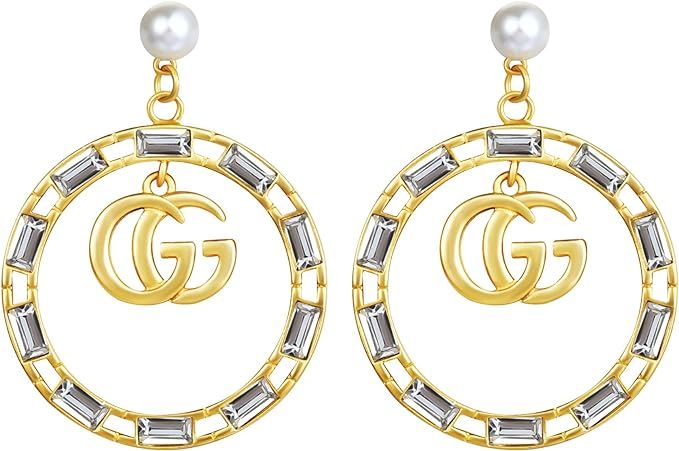 DEIMUGL Gold Plated GG Round CZ Earrings Jewelry For Women Gift | Amazon (US)