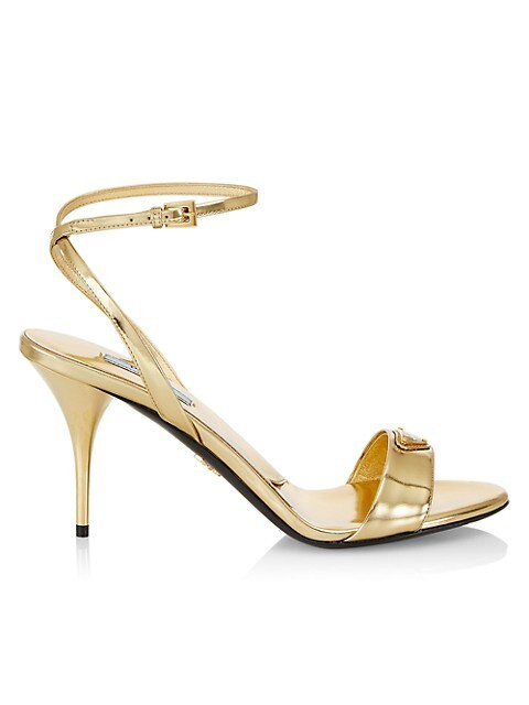 Prada Metallic Leather High-Heel Logo Sandals | Saks Fifth Avenue