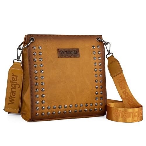 Wrangler Tote Shoulder Purse for Women Western Solid Two-Tone Vintage Studded Satchel Crossbody Bag with Adjustable Strap | Amazon (US)