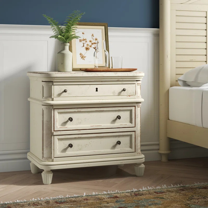 Henrietta 3 - Drawer Nightstand in Vintage White | Wayfair North America