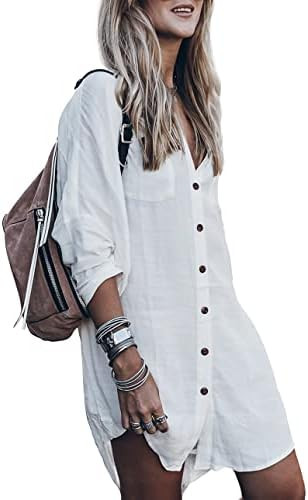 Women’s Swimsuit Cover up,Silky Button Down Shirt Midi Dress Kimono,Summer Bathing Suit Beach C... | Amazon (US)