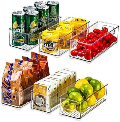 Set Of 6 Plastic Refrigerator Organizer Bins, Clear Stackable Food Storage Bins For Fridge, Freez... | Amazon (US)