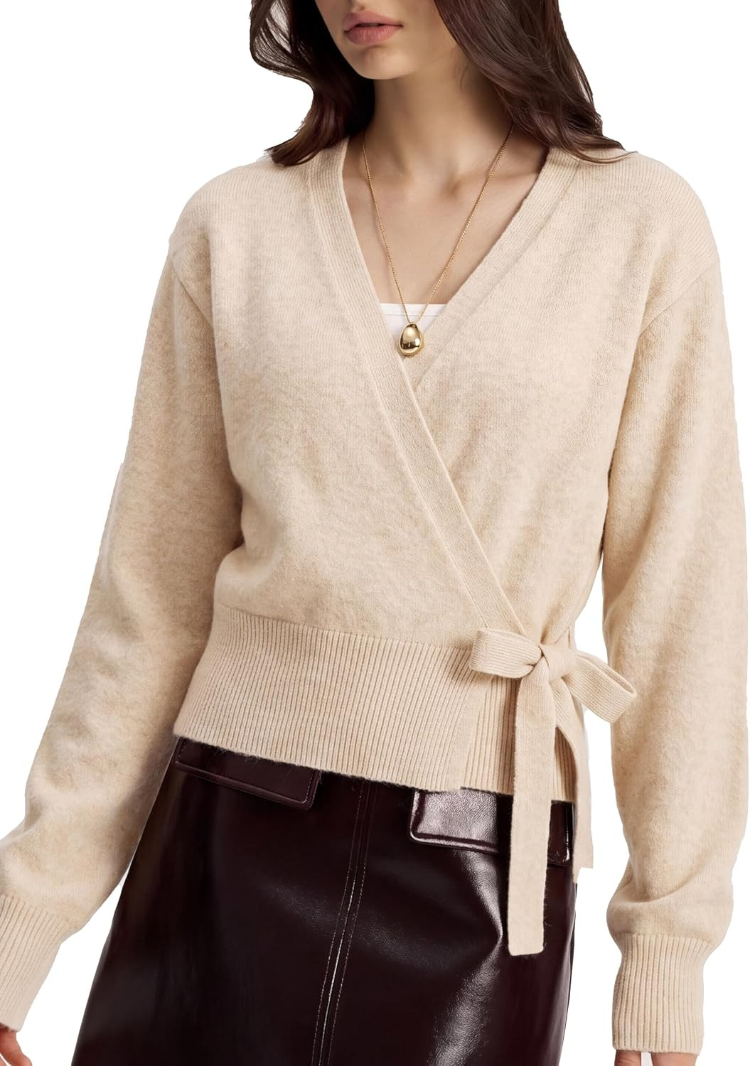 SUUKSESS Women Cashmere Blend V Neck Wrap Sweater Long Sleeve Knit Tops | Amazon (US)