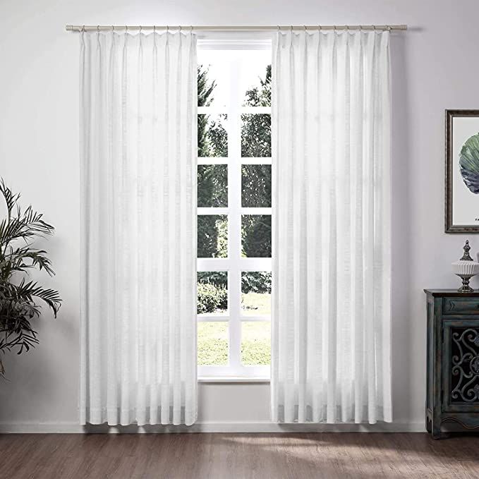 TWOPAGES 52 W x 96 L inch Pinch Pleat Darkening Drapes Faux Linen Curtains Drapery Panel for Livi... | Amazon (US)