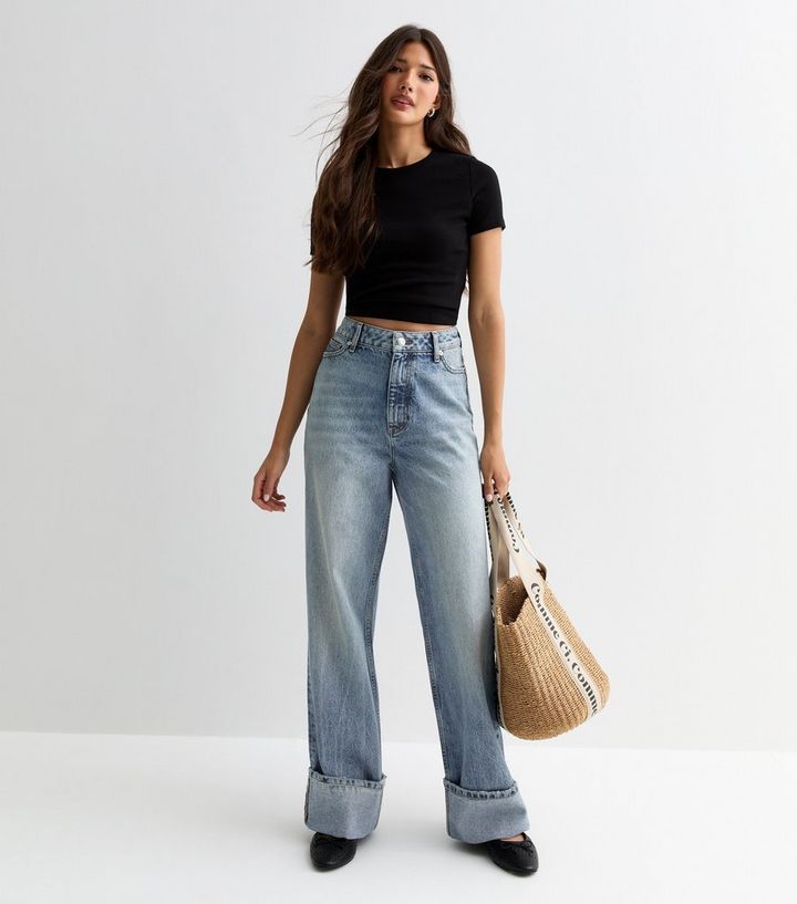 Blue Relaxed Turn Up Wide Leg Jeans | New Look | New Look (UK)