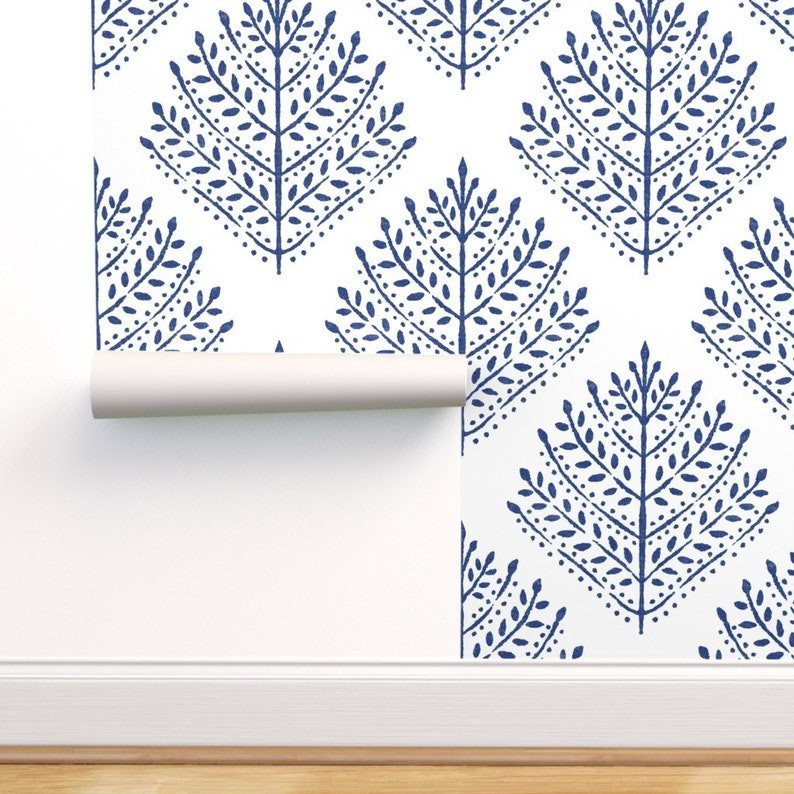 Wallpaper Navy Blue Eloise Leaves Textured Large Scale | Etsy | Etsy (US)