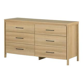 Gravity Natural Ash 6-Drawer Double Dresser, 59.25 in Chest of Drawers | The Home Depot