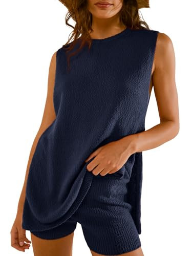 Glamaker Women's 2 Piece Short Sets Summer Lounge Sets Sweater Knit Beach Vacation Matching Sets ... | Amazon (US)