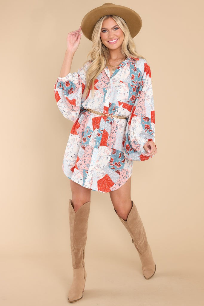 Unique Flair Ivory Multi Floral Print Dress | Red Dress 