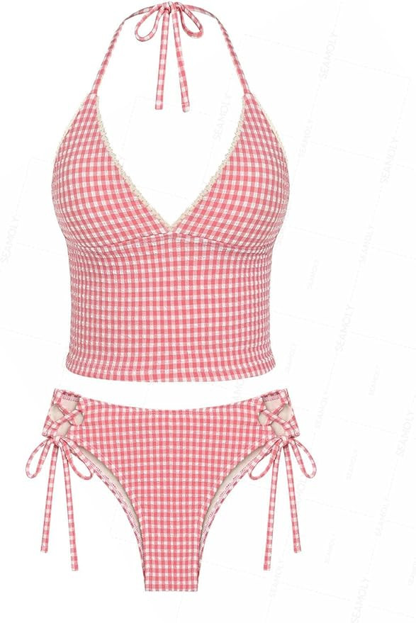 Jacquard Floral & Leopard Tankinis - Tankini Swimsuits for Women with Plunging Neck & Gingham Tri... | Amazon (US)