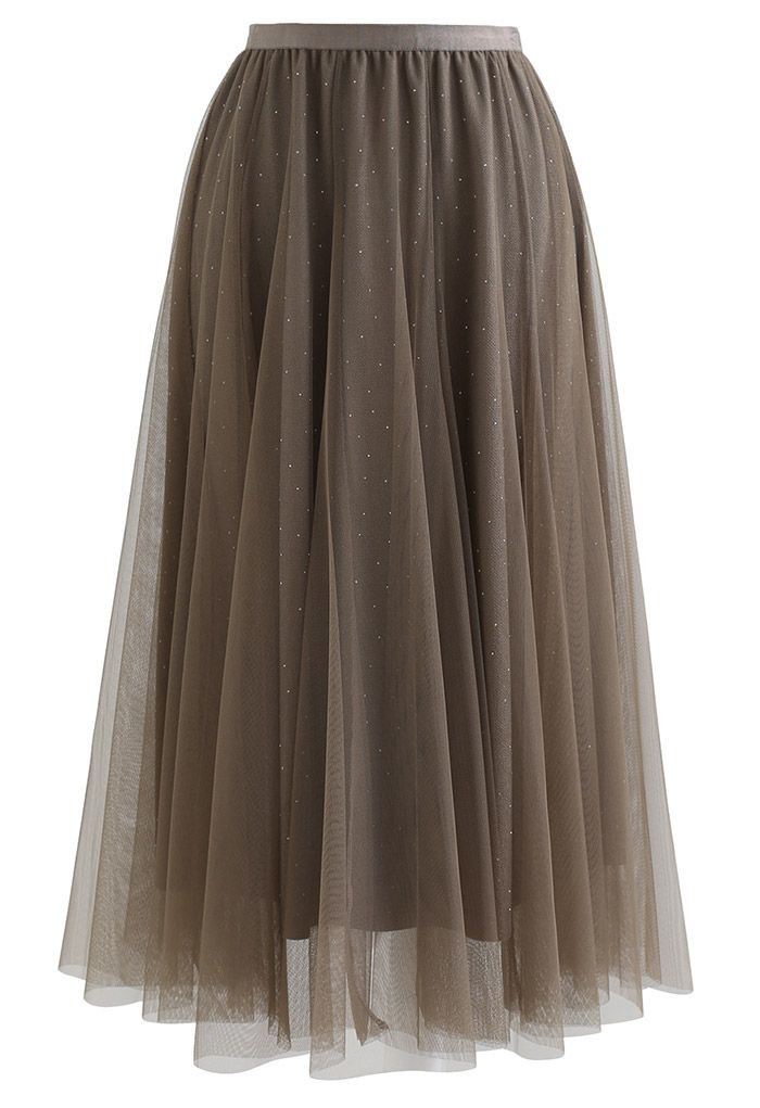 Rambling Crystal Decor Tulle Skirt in Brown | Chicwish