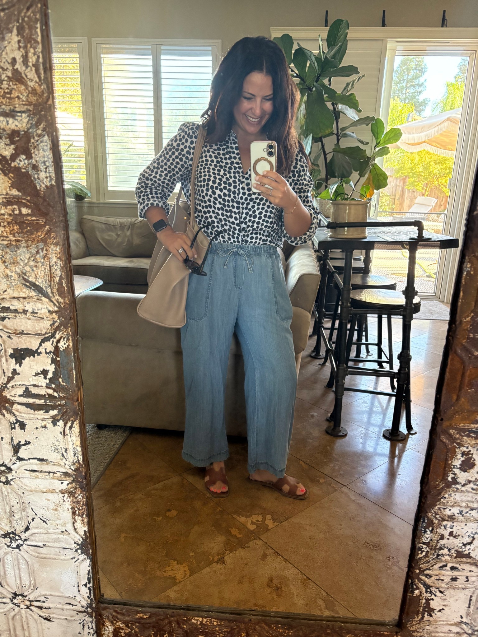 Teacher Tuesday! Busy day with a much needed hair appointment right after school. I linked my go to root touch up product that hides my grays in between appointments. Wearing an older polka dot linen button down and some of my favorite tencel pants that are petite friendly. I love this easy, preppy summer workwear look. 

Teacher style 

#LTKWorkwear #LTKPetite #LTKOver40