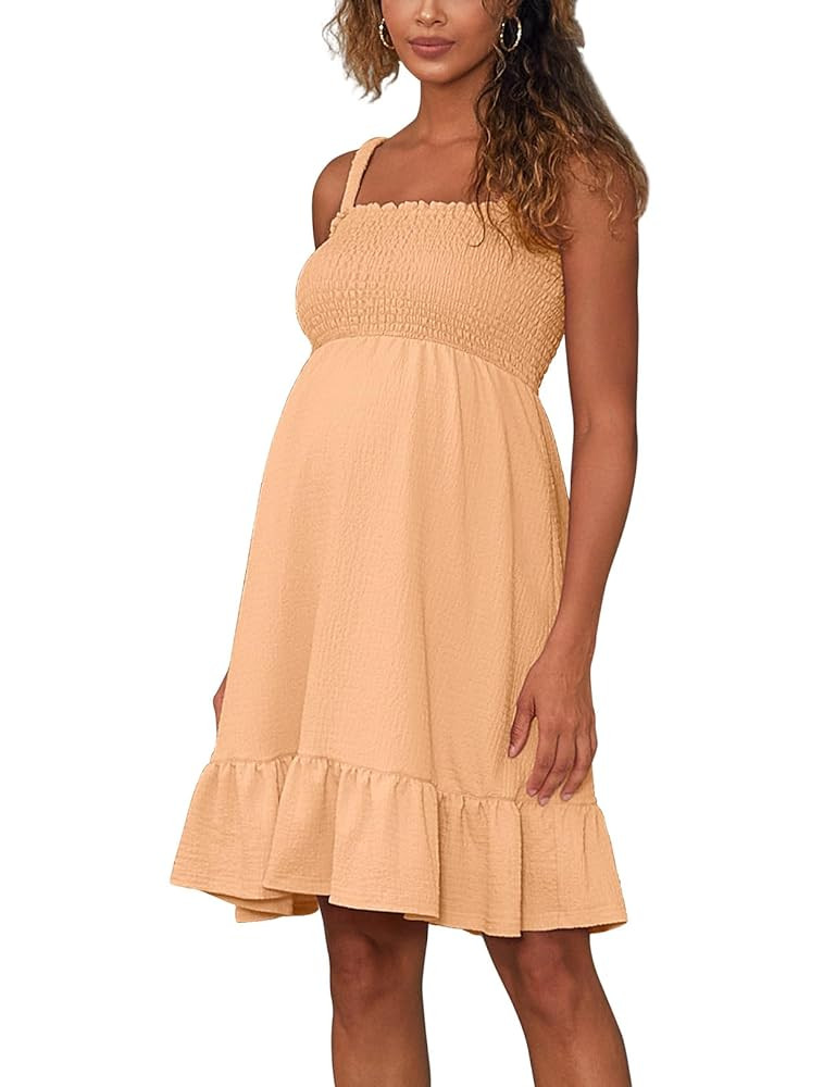 DEBELLY Women's Maternity Tank Dress Square Neck Smocked Pregnancy Sleeveless Dresses A Line Swin... | Amazon (US)