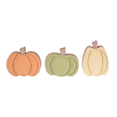 MDF Pumpkin Set of 3 Decorative Objects for Fall Harvest Multicolor Pumpkin Sculptures Wood Tabletop Indoor Use Perfect for Home Decoration Gift Givin | Wayfair North America