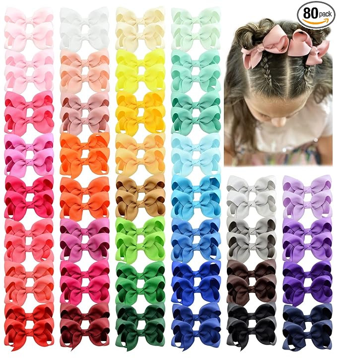 80PCS 3Inch Hair Bows for Girls Grosgrain Ribbon Toddler Hair Accessories with Alligator Clips fo... | Amazon (US)