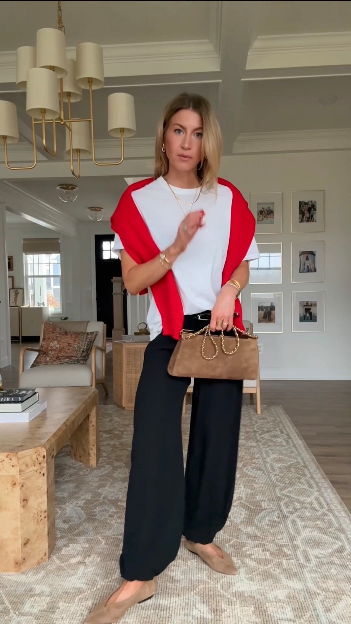 Love these casuaL parachute pants! Easy comfortable outfit. 
Black lined Zia pant: runs TTS, wearing an XS
White tee: runs oversized, wearing a S
Pointed suede flats: TTS
Red sweater: slightly oversized, wearing a small 
(Gold bracelet stack + double hoop gold earrings + gold coin necklace + black sunglasses 

#LTKdayinmylife #LTKgrwm #LTKootd