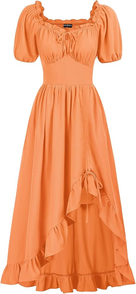 Scarlet Darkness Renaissance Dress Women Cottagecore Corset Dress Ruffle Maxi Dress with Pockets | Amazon (US)