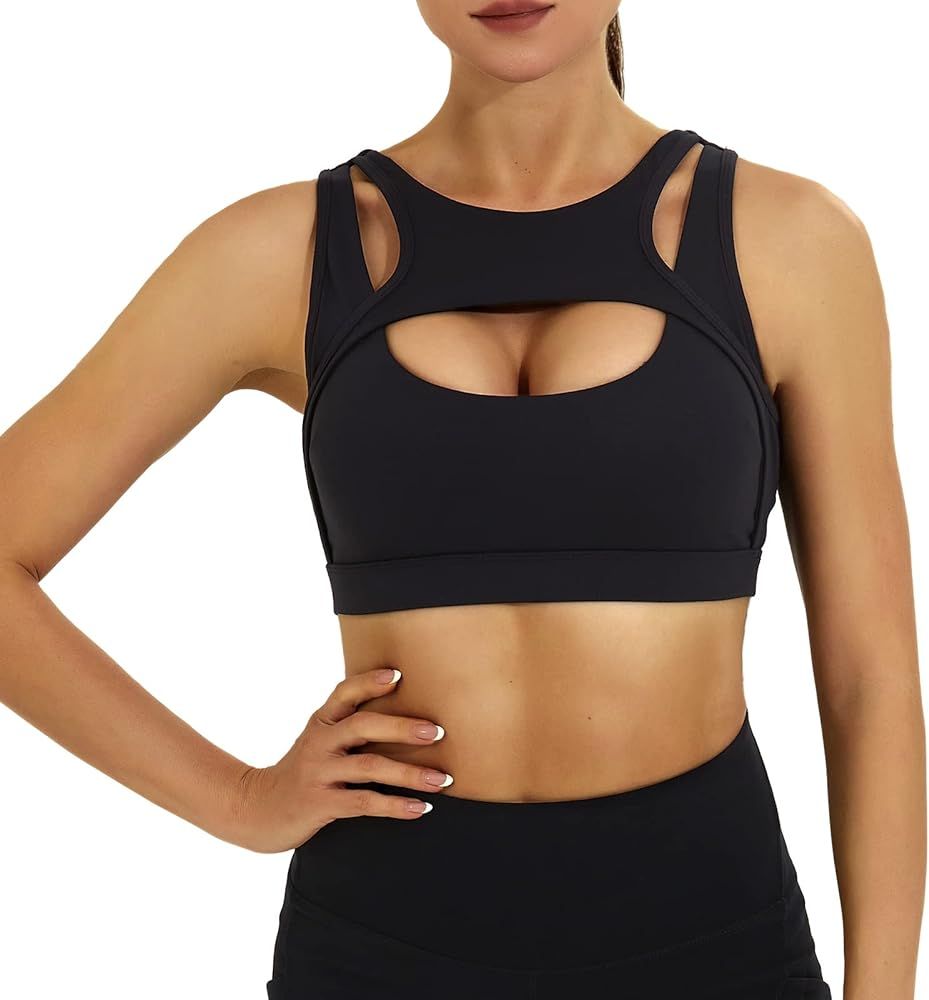Jkboo Sports Bra for Women, Sexy Cutout Crop Workout Top with Removable Padded Cups Training Yoga... | Amazon (US)
