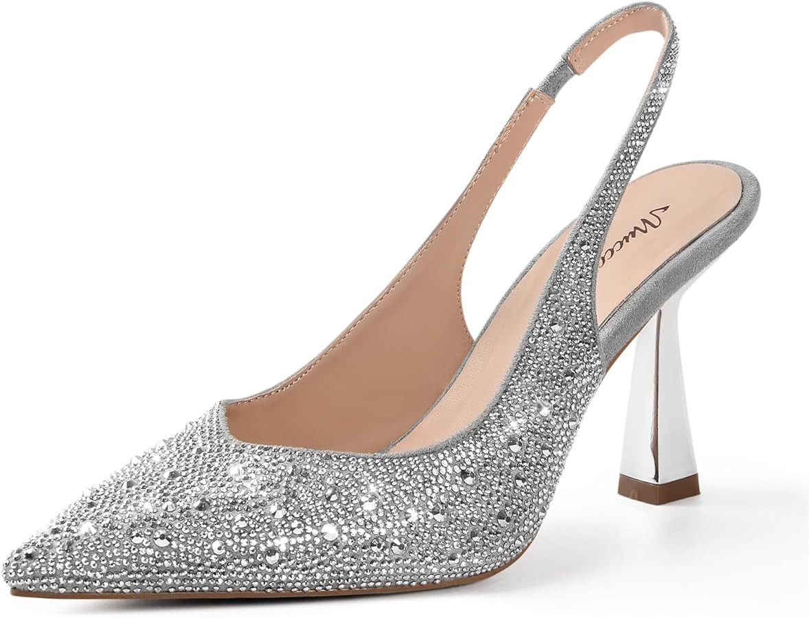 MUCCCUTE Slingback Heels for Women Kitten Heels Closed Pointed Toe Giltter Rhinestone/Pearl Women... | Amazon (US)