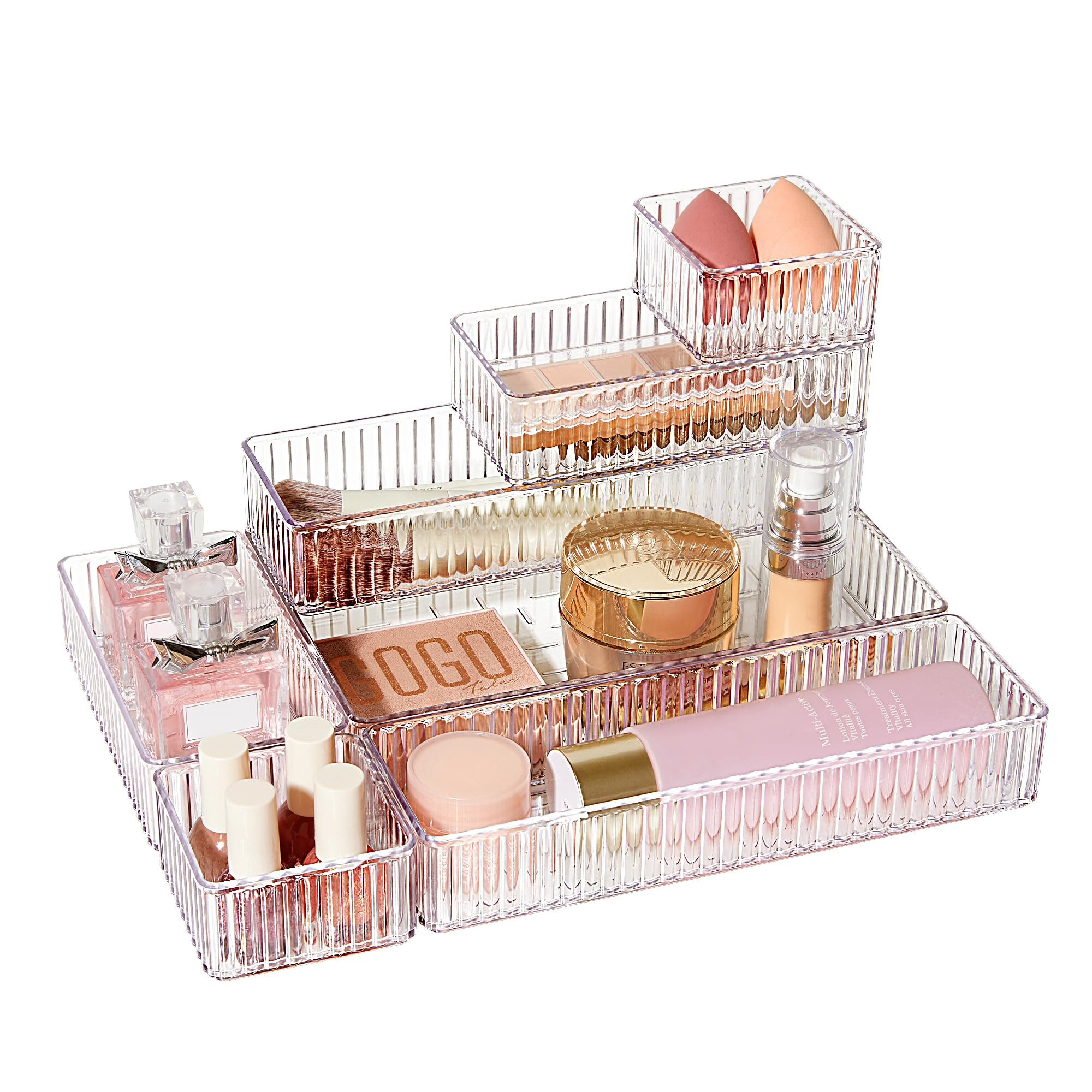 Vtopmart 7 PCS Clear Drawer Organizers Bins, 4-Size Stackable Makeup and Vanity Drawer Organizer ... | Amazon (US)