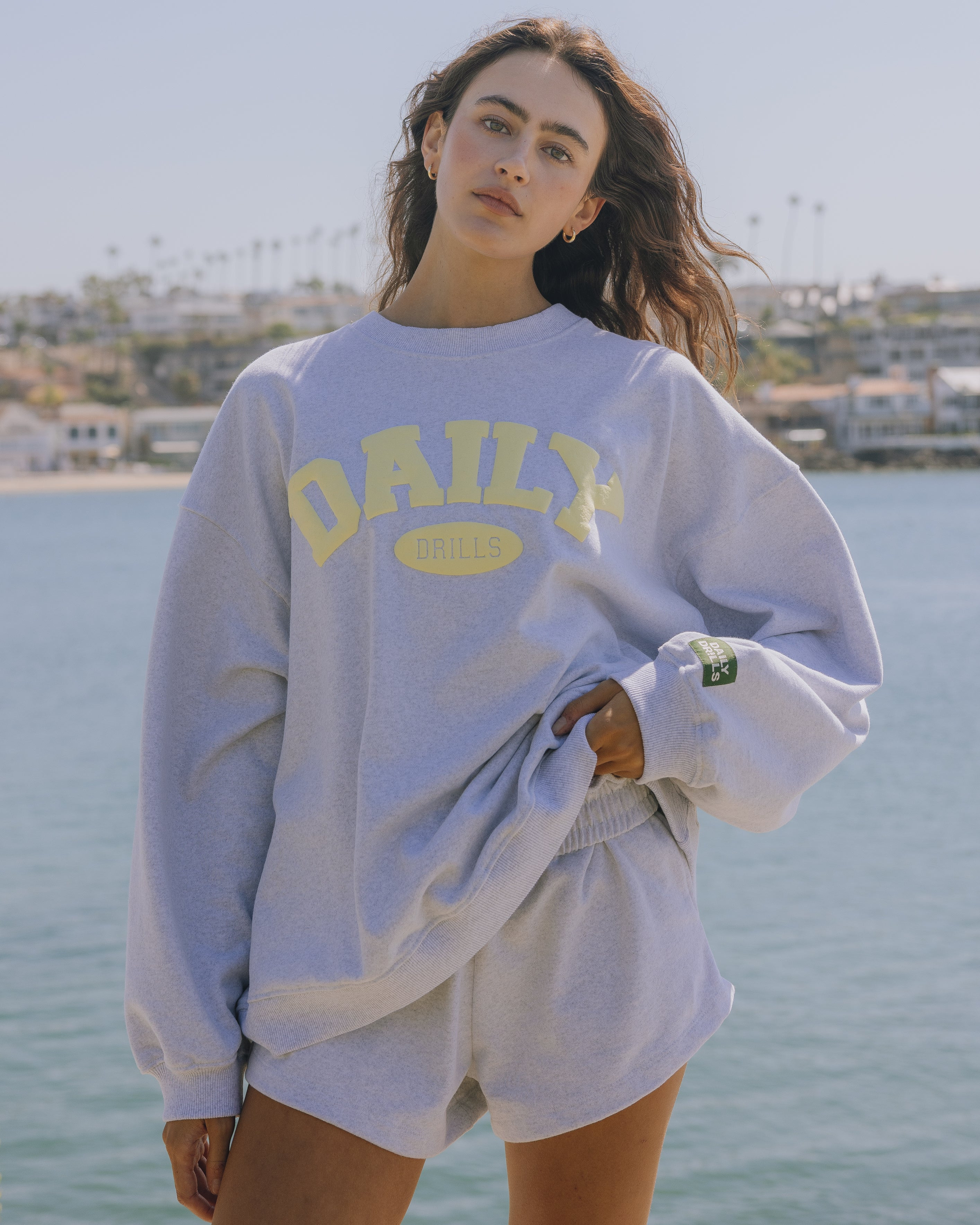 Oversized Fleece Daily Crew - Heather Grey with Lemonade | Daily Drills LLC