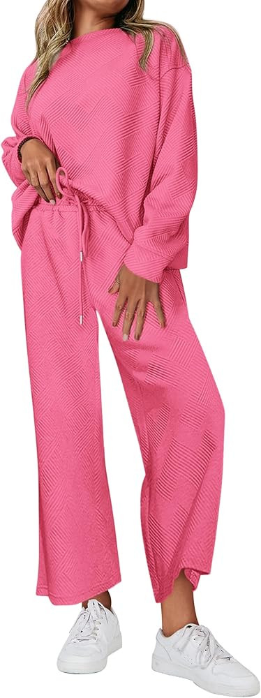 PRETTYGARDEN Women's 2 Piece Outfits Fall Casual Long Sleeve Pullover Tops and Wide Leg Pants Kni... | Amazon (US)