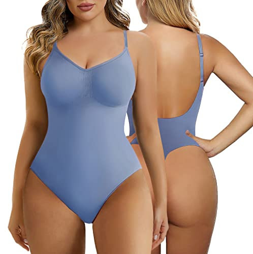 SHAPERX Low Back Bodysuit for Women Tummy Control Shapewear Seamless Sculpting Body Shaper Thong Tank Top,SZ5266-Smokeblue-2XL/3XL | Amazon (US)