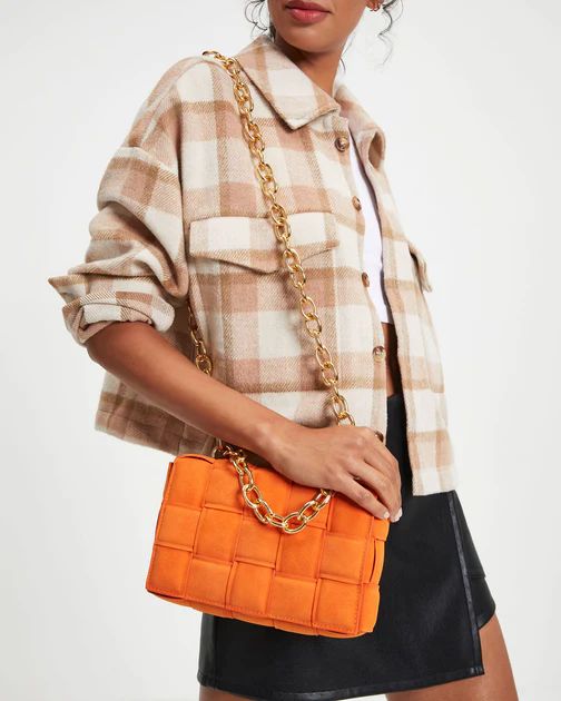 Ines Padded Suede Chain Handbag - Orange - SALE | VICI Collection