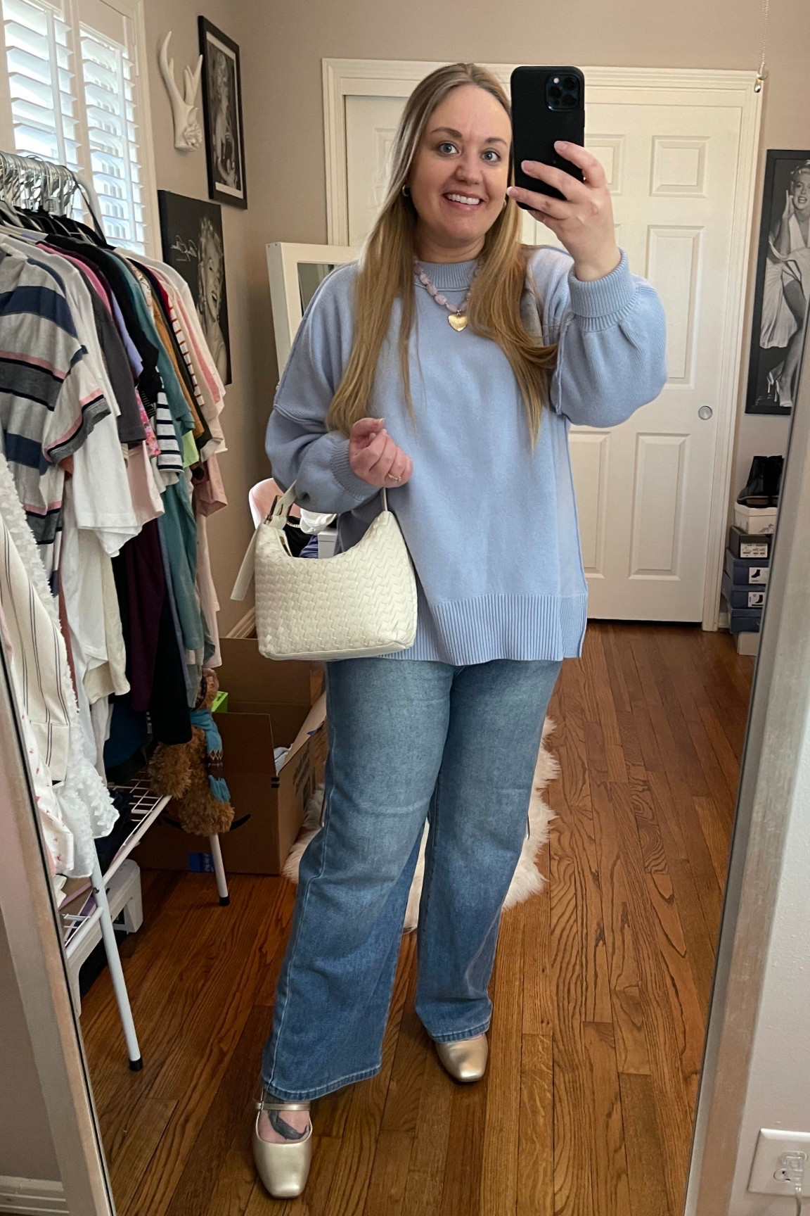 My favorite high waisted @CIDER jeans! Short girl approved. 
Woven handbag, light denim, blue on blue, gold flats, work flats, work shoes, cushioned shoes, Maryjane flats, beaded necklace, spring transition, weekend outfit, weekend style, stretchy jeans, Amazon outfit, Amazon style, cider jeans

#LTKPetite #LTKMidsize #LTKootd