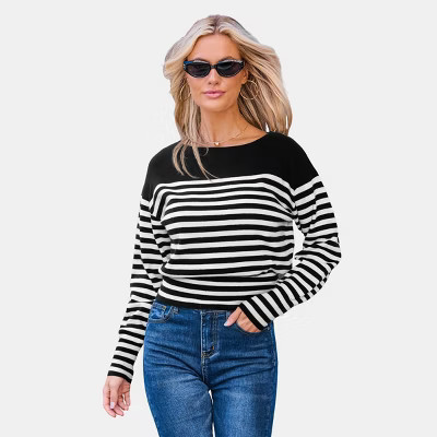 Women's Chic Striped Knit Sweater for Effortless Style - Cupshe-S-Black | Target