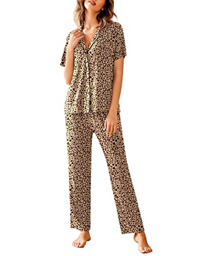 Avidlove Women Pajamas Set Notch Collar Soft Sleepwear Pjs Short Sleeve Button Down Nightwear with Long Pants | Amazon (US)