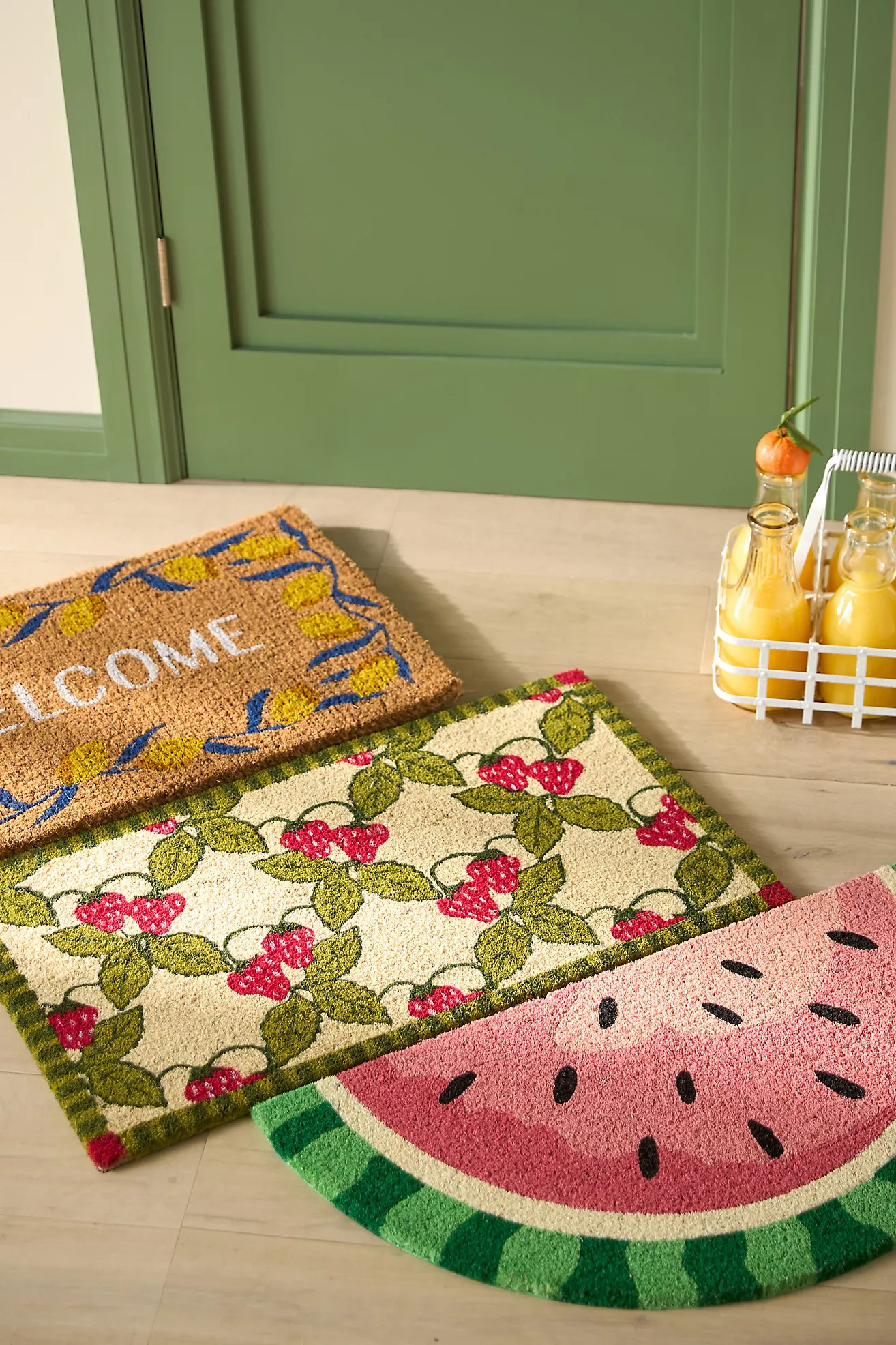 Latticework Strawberries Printed Coir Doormat | Anthropologie (US)