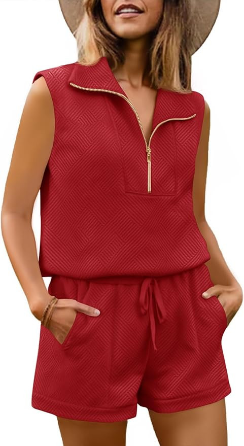 Tankaneo Womens 2 Piece Outfits Short Sets Half Zip Sleeveless Tops and Drawstring Shorts Loungew... | Amazon (US)