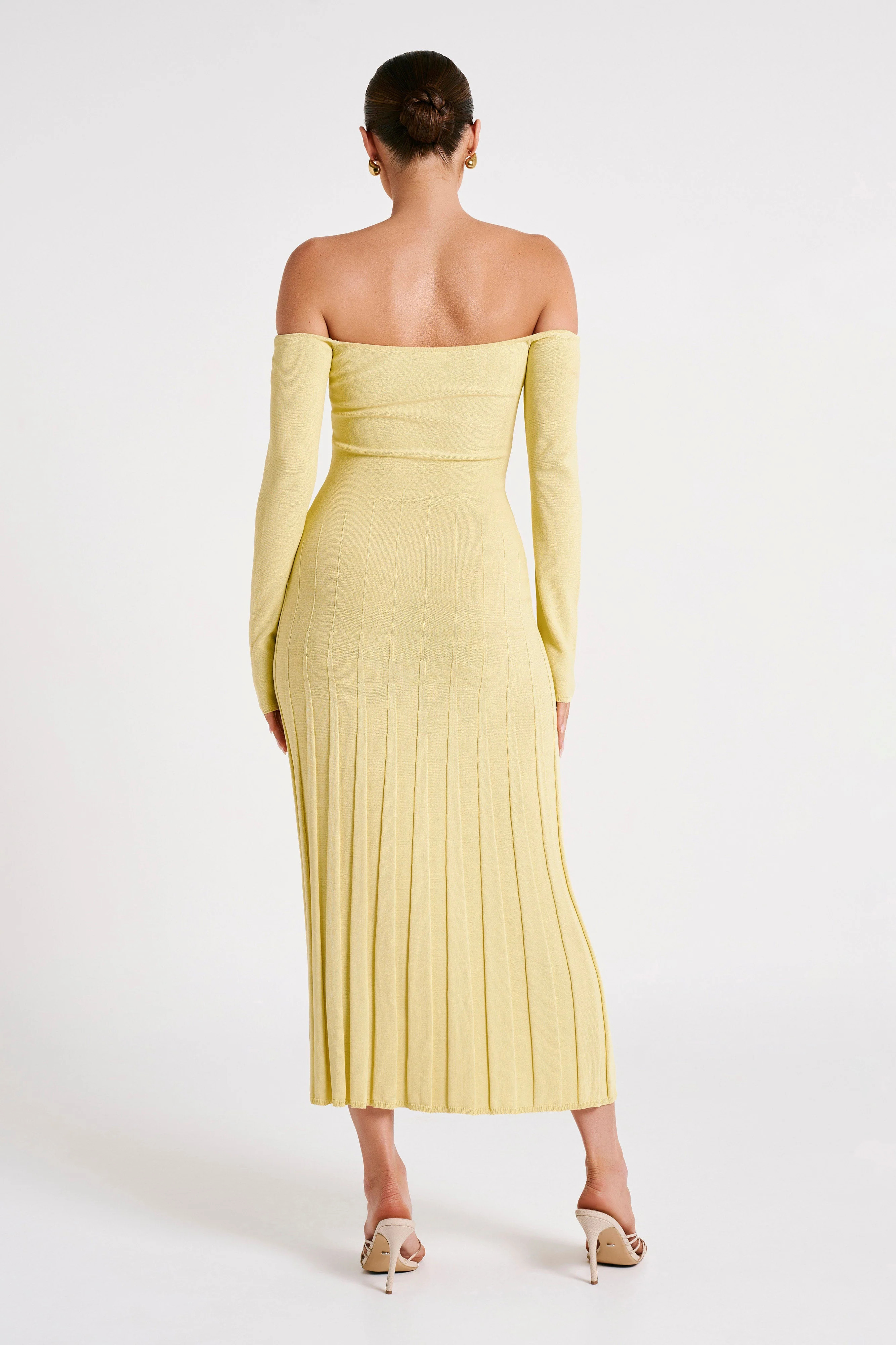 Emmeline Long Sleeve Rib Knit Midi Dress - Lemon | MESHKI US