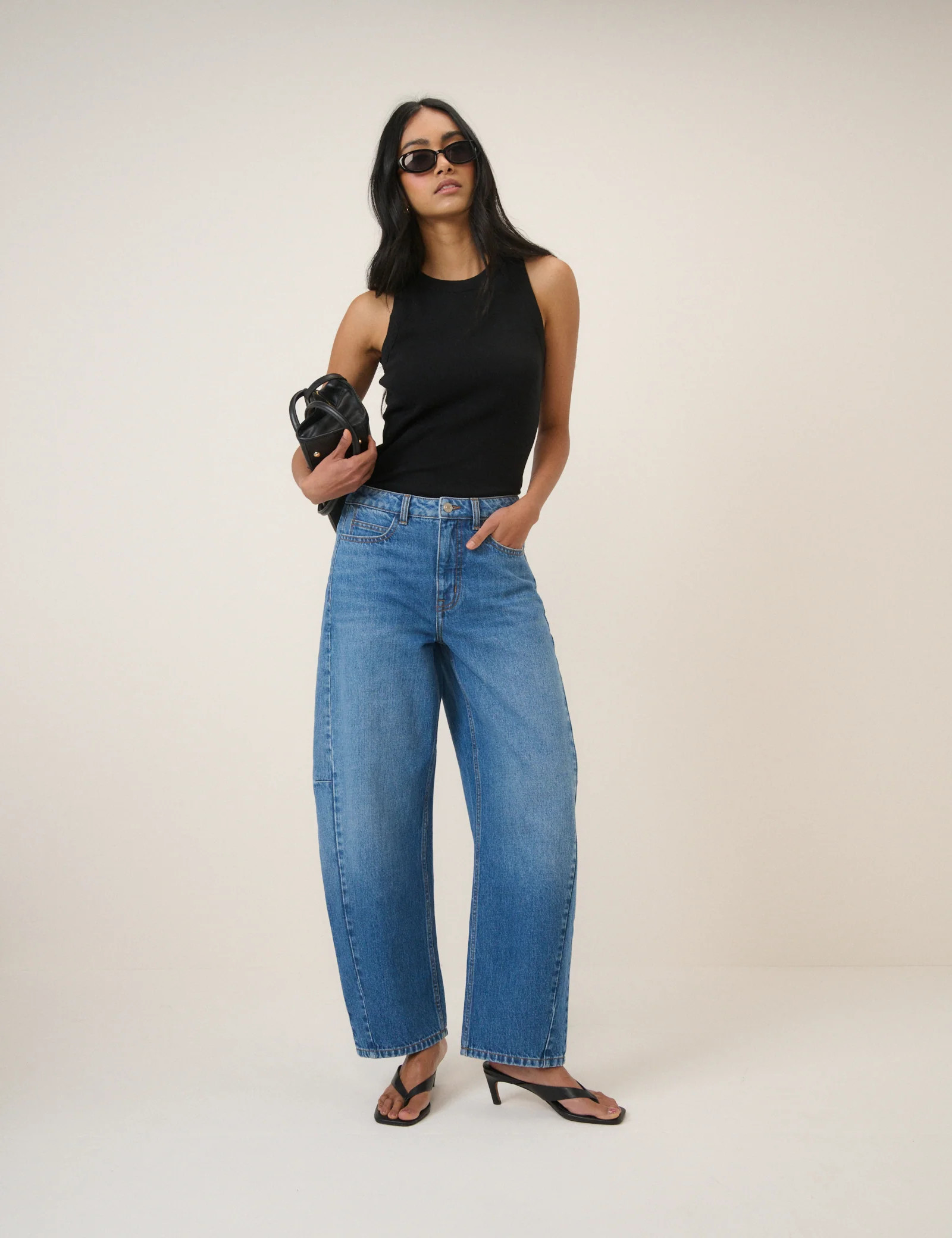 Blue Mid Rise Bethnal Barrel Leg Jeans | Nobody's Child