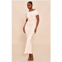 Butter Yellow Double Layer Slinky Asymmetric Ruched Sleeve Maxi Dress | PrettyLittleThing US