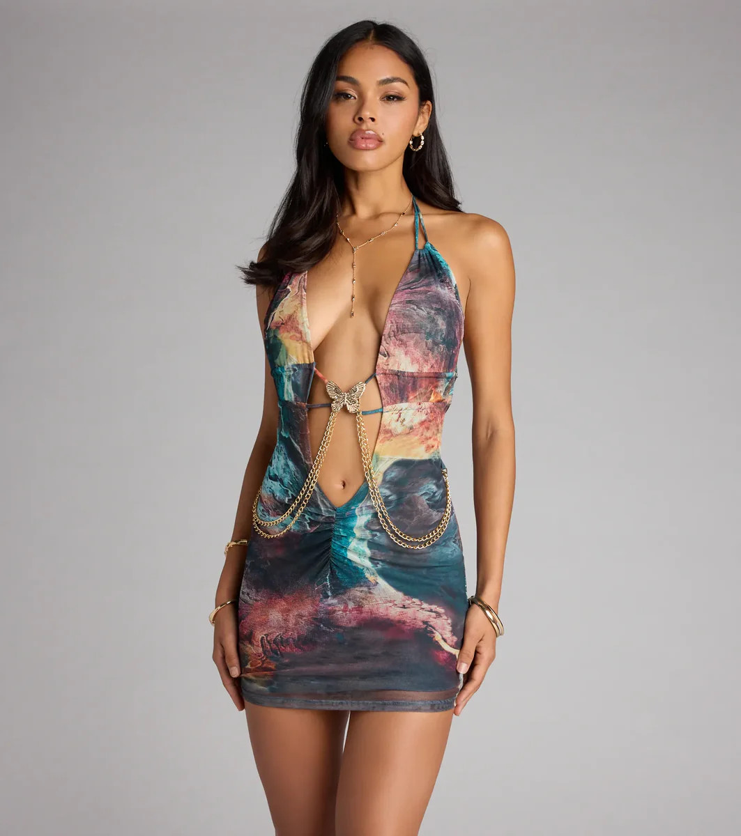 Nightlife Fantasy Butterfly Mesh Mini Dress | Windsor Stores