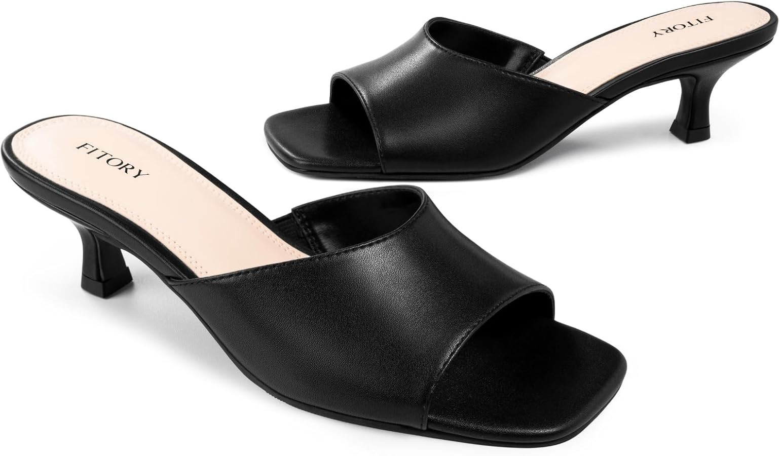 FITORY Womens Kitten Heel Sandals, Square Open Toe Slides with Elastic Strap, Slip-on Dressy Shoe... | Amazon (US)